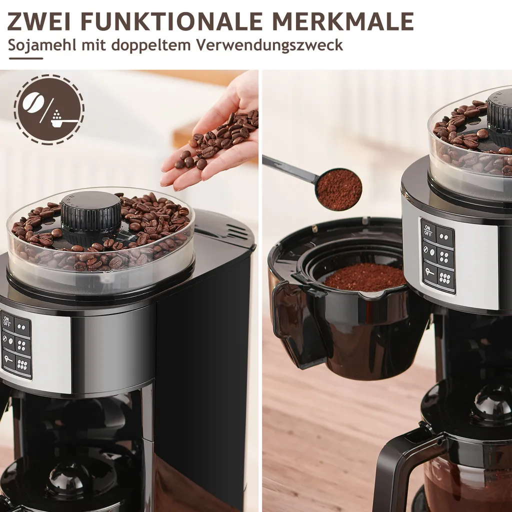 Kompakte Kaffeemaschinen Mit Mahlwerk Filterkaffeemaschine Kaffeemaschine Mit Mühle Für Bohnenkaffee Und Kaffeepulver 2/4/6 Tassen, Schwarz 2 Kompakte Kaffeemaschinen Mit Mahlwerk Filterkaffeemaschine Kaffeemaschine Mit Mühle Für Bohnenkaffee Und Kaffeepulver 2/4/6 Tassen, Schwarz – Bild 2