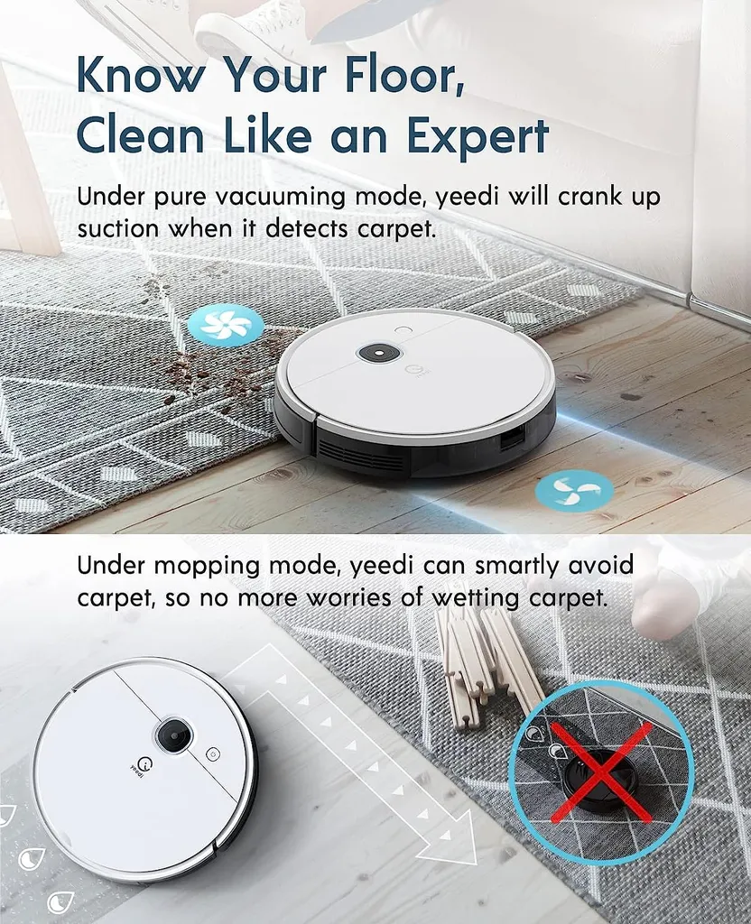 Yeedi Vac Hybrid Saugroboter Mit Absaugstation, 2500Pa Saugstärke Mit Wischfunktion, Teppicherkennung, Raumkarte, Sperrzone, 7,7 Cm Ultradünn 4 Yeedi Vac Hybrid Saugroboter Mit Absaugstation, 2500Pa Saugstärke Mit Wischfunktion, Teppicherkennung, Raumkarte, Sperrzone, 7,7 Cm Ultradünn – Bild 4