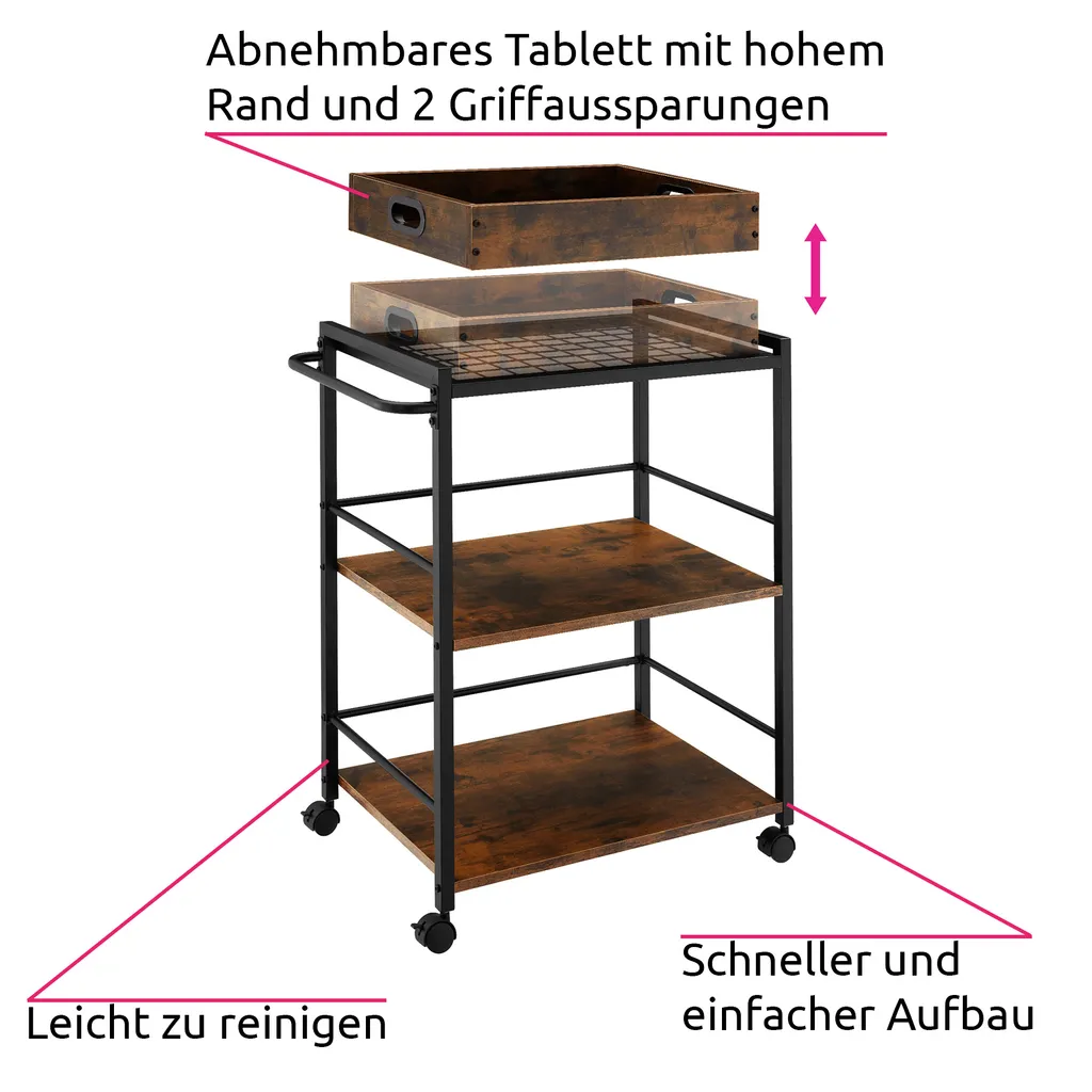 Tectake Servierwagen Worcester 65x41,5x87cm - Industrial Dunkelbraun 4 Tectake Servierwagen Worcester 65x41,5x87cm - Industrial Dunkelbraun – Bild 4