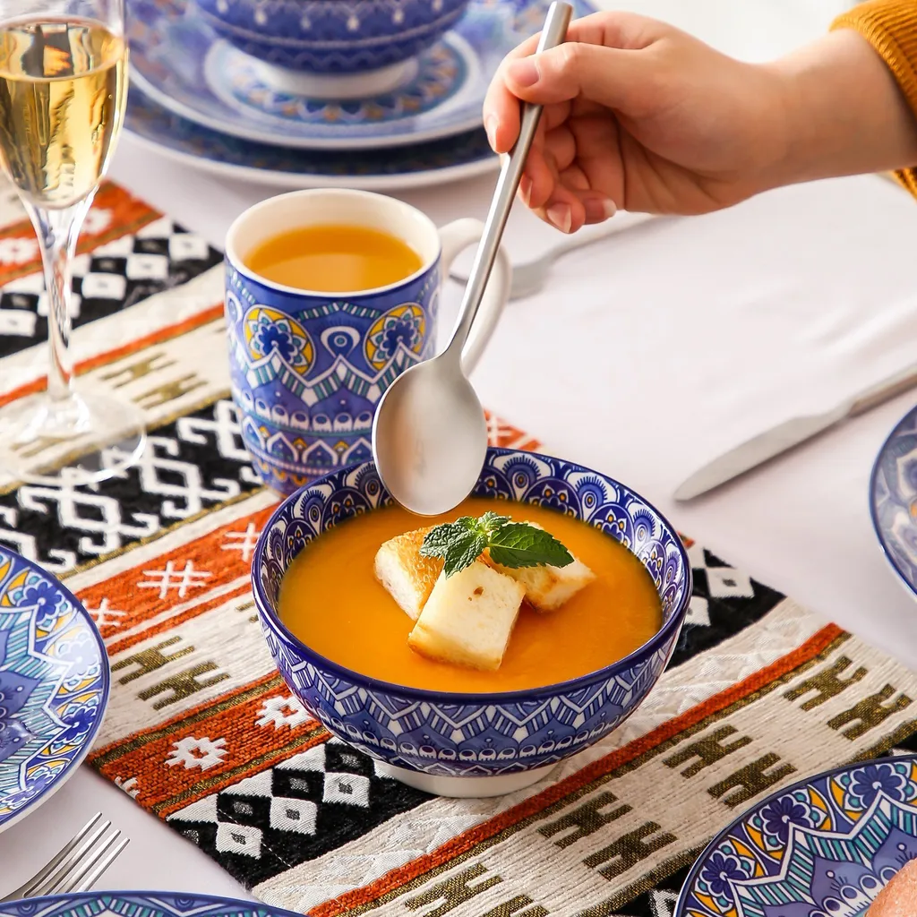 Vancasso Tafelservice Porzellan, Mandala 16 Teiliges Essgeschirr Kombiservice, Handbemaltes Geschirrset Für 4 Personen, Böhmischer Stil 5 Vancasso Tafelservice Porzellan, Mandala 16 Teiliges Essgeschirr Kombiservice, Handbemaltes Geschirrset Für 4 Personen, Böhmischer Stil – Bild 5