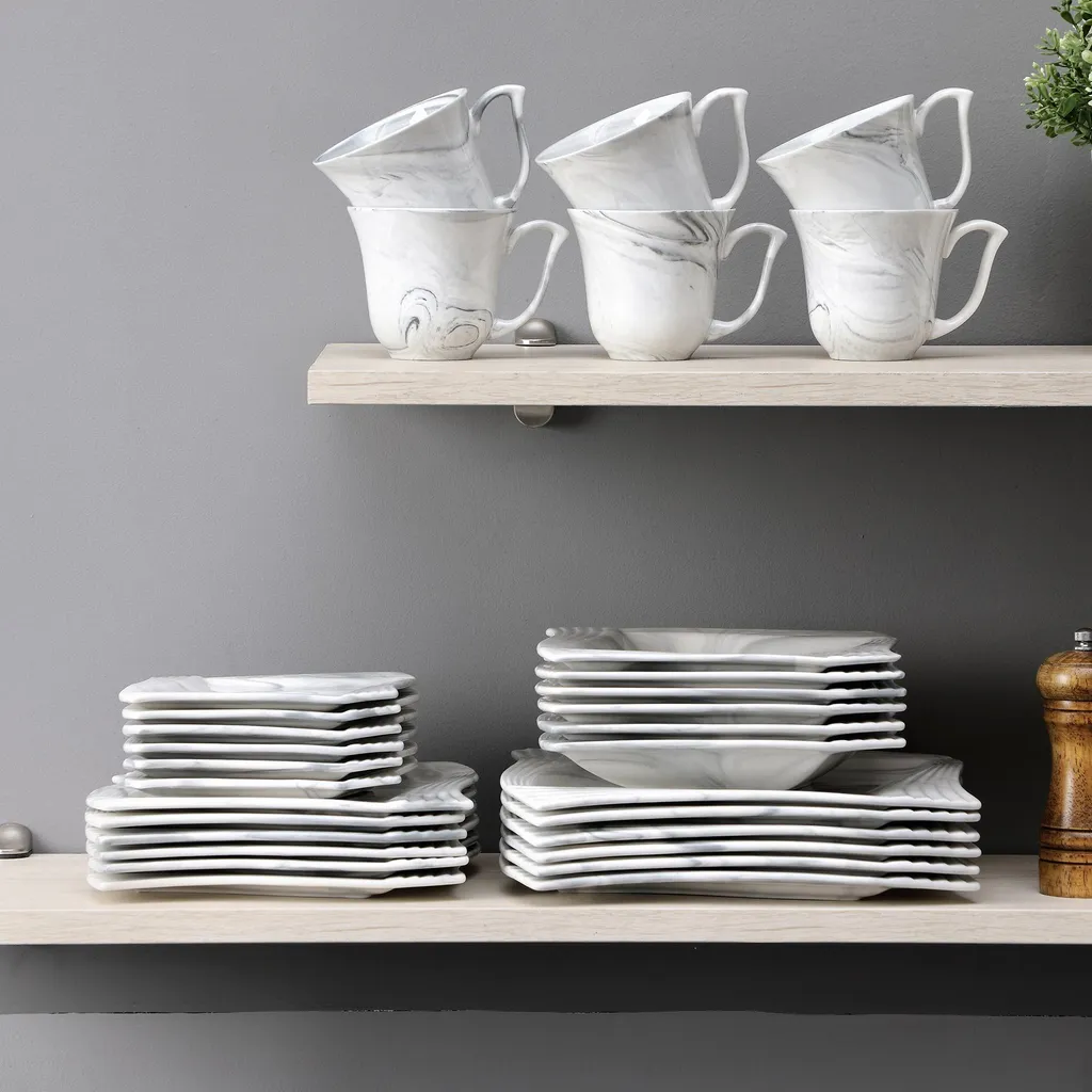 MALACASA, AMPARO 30 Tlg. Marmor Porzellan Geschirrset Kombiservice Tafelservice Mit Kaffeetassen, Unterteller, Dessertteller, Suppenteller, Speiseteller Für 6 Personen 7 MALACASA, AMPARO 30 Tlg. Marmor Porzellan Geschirrset Kombiservice Tafelservice Mit Kaffeetassen, Unterteller, Dessertteller, Suppenteller, Speiseteller Für 6 Personen – Bild 7