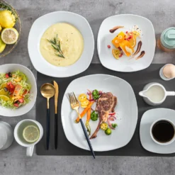 MALACASA, Serie Elisa, 100-teilig Tafelservice, Porzellan Kombiservice Mit Speiseteller, Suppenteller, Eierbecher, Kaffeetassen, Müslischalen, Dessertteller Für 12 Personen Grauweiß -Haushalts Verkauf 8c2b831d18792b49b890ebf8c8d200dd