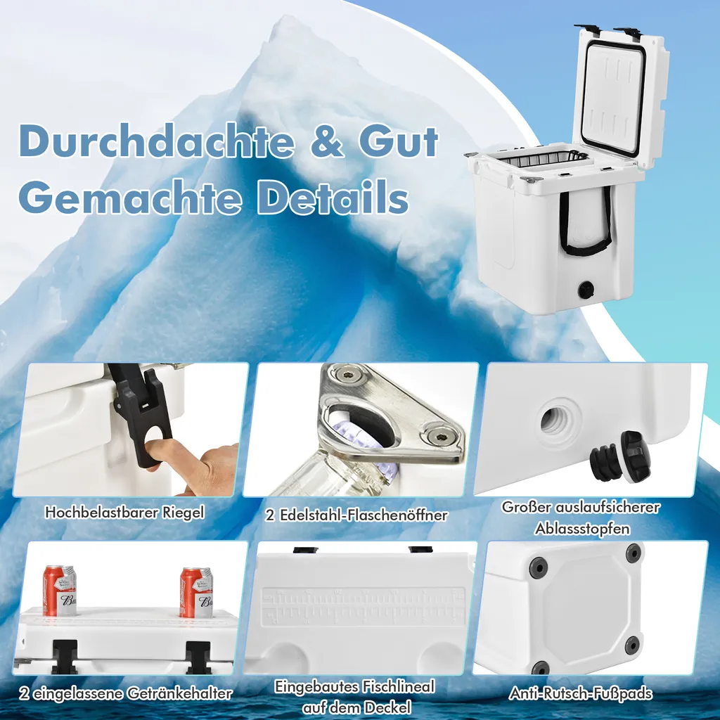 COSTWAY 31L Kühlbox Strapazierfähig Kühler Mit Korb & Getränkehalter Griffen & Fischlineal Eiskühler Tragbar Kälte Bis 9 Tage Weiß 5 COSTWAY 31L Kühlbox Strapazierfähig Kühler Mit Korb & Getränkehalter Griffen & Fischlineal Eiskühler Tragbar Kälte Bis 9 Tage Weiß – Bild 5