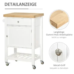 HOMCOM Küchenwagen Küchenrollwagen Servierwagen Mit Einer Schublade Geschlossenen Schrank Regalboden Und Handtuchhalter 4 Lenkrollen MDF Gummiholz Weiß+Eiche 63,5 X 40 X 90 Cm -Haushalts Verkauf 8d77c51598615b73002b4a346ee69623