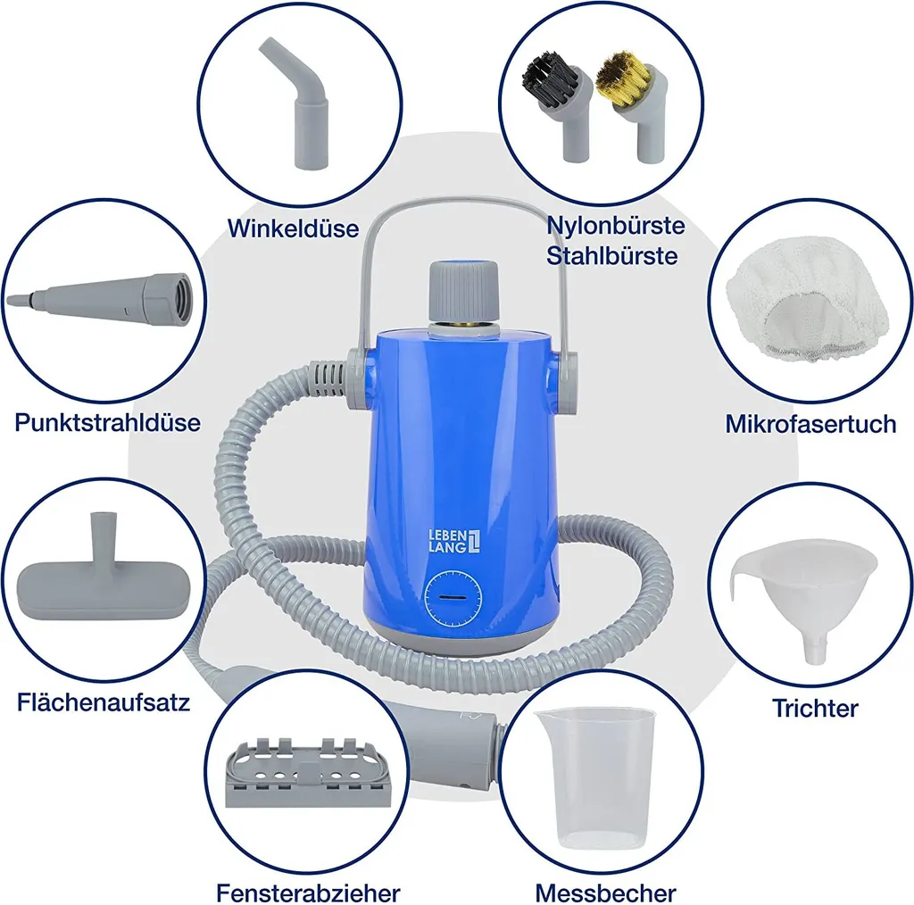 LEBENLANG Dampfreiniger Handgerät Steam Cleaner - 1000W & 300ml Mit 9 Zubehör | Polsterreiniger Gerät | Polster Handdampfreiniger Polstermöbel Fugenreiniger Für Bad Fliesen | Premium Dampf Reiniger… 3 LEBENLANG Dampfreiniger Handgerät Steam Cleaner - 1000W & 300ml Mit 9 Zubehör | Polsterreiniger Gerät | Polster Handdampfreiniger Polstermöbel Fugenreiniger Für Bad Fliesen | Premium Dampf Reiniger… – Bild 3