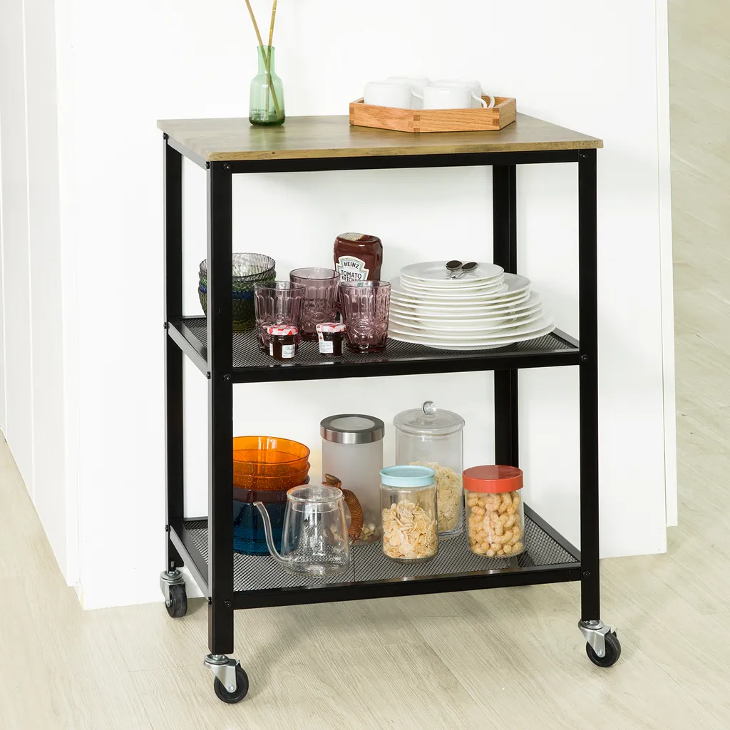 SoBuy SVW04-N Servierwagen Mit 3 Ablagen Beistellwagen Rollwagen Küchenwagen Küchenregal Industrie-Design BHT Ca.: 60x78x40cm 2 SoBuy SVW04-N Servierwagen Mit 3 Ablagen Beistellwagen Rollwagen Küchenwagen Küchenregal Industrie-Design BHT Ca.: 60x78x40cm – Bild 2