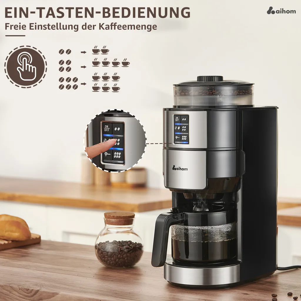 Kompakte Kaffeemaschinen Mit Mahlwerk Filterkaffeemaschine Kaffeemaschine Mit Mühle Für Bohnenkaffee Und Kaffeepulver 2/4/6 Tassen, Schwarz 5 Kompakte Kaffeemaschinen Mit Mahlwerk Filterkaffeemaschine Kaffeemaschine Mit Mühle Für Bohnenkaffee Und Kaffeepulver 2/4/6 Tassen, Schwarz – Bild 5