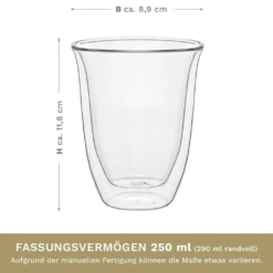 Creano Doppelwandige Gläser 250ml „DG-V“, 4er Set, Thermoglas Doppelwandig Aus Borosilikatglas, Kaffeegläser, Teegläser, Latte Gläser, Doppelwandgläser -Haushalts Verkauf 99e7155da795f5f93f5bd833ebb3b4a0