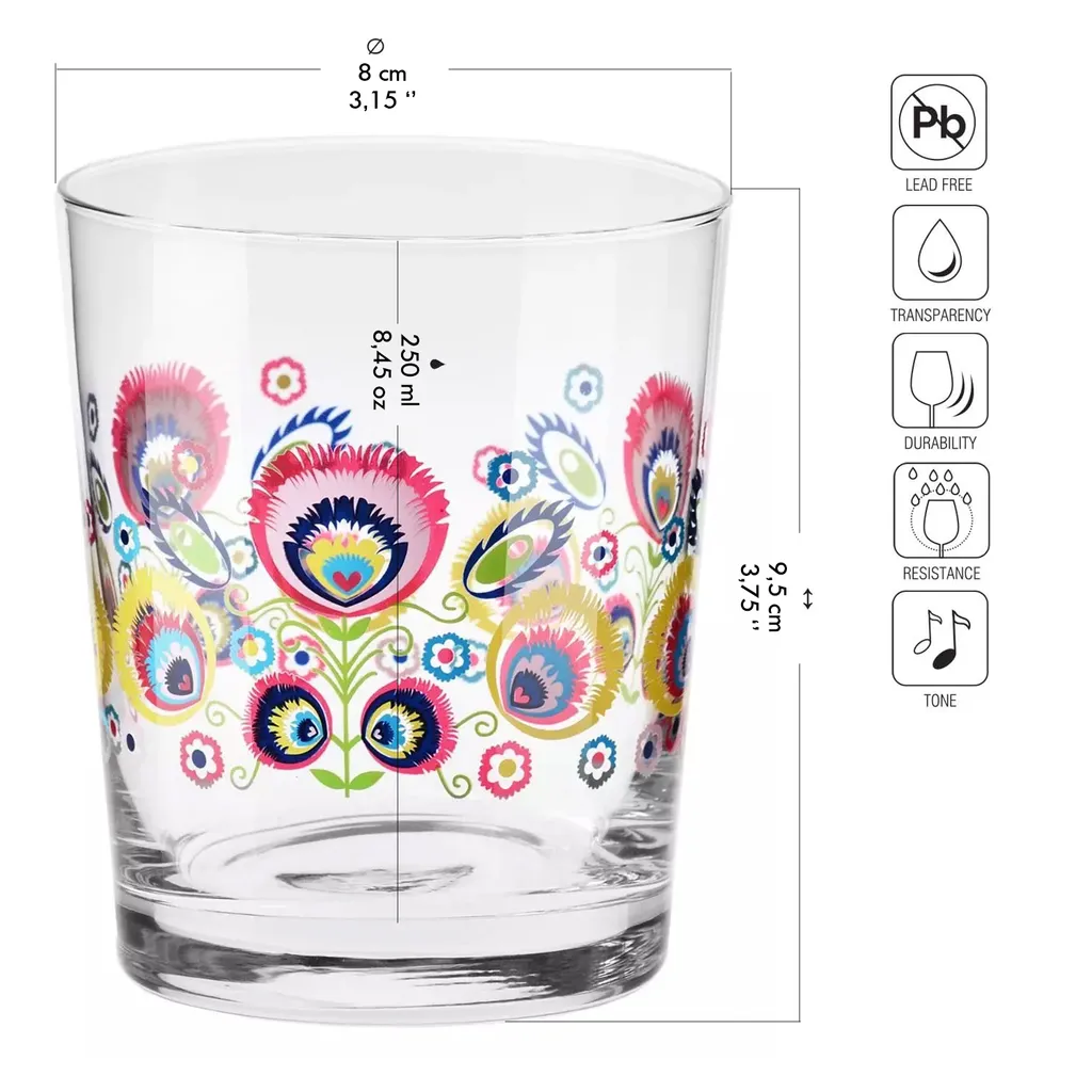 KROSNO Folk Bunt Wassergläser, 6er-Set, 250 Ml 2 KROSNO Folk Bunt Wassergläser, 6er-Set, 250 Ml – Bild 2