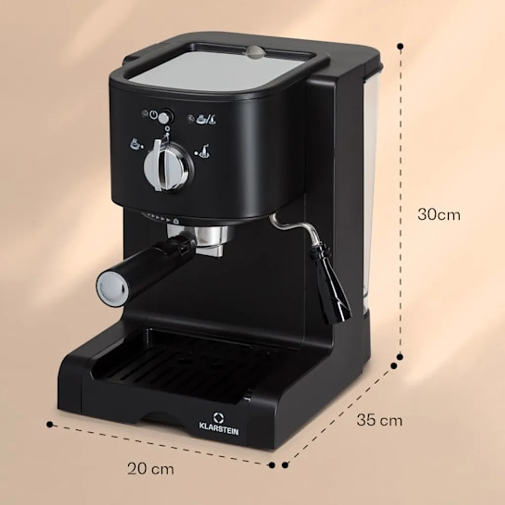 Klarstein Passionata 20 - Espressomaschine, Espresso-Automat, Kaffee-Maschine, 1350 Watt, 1,25 Liter, Automatischer Druckablass, Inkl. Milchschaum Düse Für Zubereitung Von Cappuccino, Schwarz 7 Klarstein Passionata 20 - Espressomaschine, Espresso-Automat, Kaffee-Maschine, 1350 Watt, 1,25 Liter, Automatischer Druckablass, Inkl. Milchschaum Düse Für Zubereitung Von Cappuccino, Schwarz – Bild 7