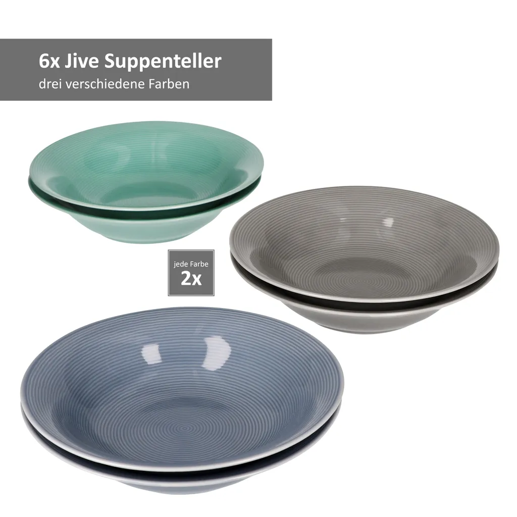 24tlg Geschirrset Jive 6Pers Kaffeebecher Suppenteller Kuchenteller Speiseteller Porzellan Bunt 5 24tlg Geschirrset Jive 6Pers Kaffeebecher Suppenteller Kuchenteller Speiseteller Porzellan Bunt – Bild 5