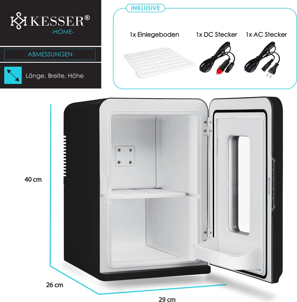 KESSER® 2in1 Mini Kühlschrank Kühlbox 15 Liter Kühl Und Heizfunktion Tragbarer AC DC 220-240V/12V Steckdose Und Zigarettenanzünder Warmhaltebox Mini-Thermobox Auto Büros Zimmer Camping Garten , Farbe:Schwarz, Größe:15L 7 KESSER® 2in1 Mini Kühlschrank Kühlbox 15 Liter Kühl Und Heizfunktion Tragbarer AC DC 220-240V/12V Steckdose Und Zigarettenanzünder Warmhaltebox Mini-Thermobox Auto Büros Zimmer Camping Garten , Farbe:Schwarz, Größe:15L – Bild 7
