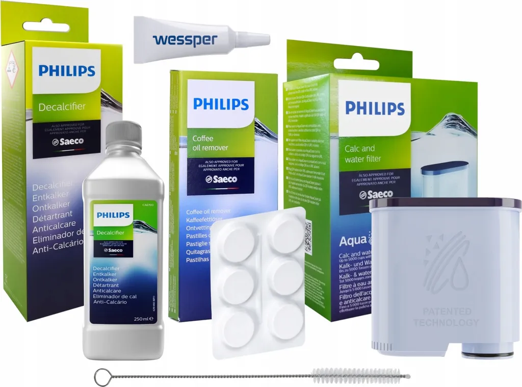 Philips Saeco Espressomaschinen-Set: Wasserfilter CA6903, Entkalker CA6700, Tabletten CA6704, Kerbfett Und Wessperfett 5g 1 Philips Saeco Espressomaschinen-Set: Wasserfilter CA6903, Entkalker CA6700, Tabletten CA6704, Kerbfett Und Wessperfett 5g