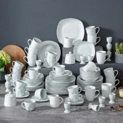 MALACASA, Serie Elisa, 100-teilig Tafelservice, Porzellan Kombiservice Mit Speiseteller, Suppenteller, Eierbecher, Kaffeetassen, Müslischalen, Dessertteller Für 12 Personen Grauweiß -Haushalts Verkauf a507c88733e1199f1c93137e8fdff493