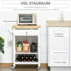 HOMCOM Küchenwagen Küchenrollwagen Servierwagen Mit Einer Schublade Geschlossenen Schrank Regalboden Und Handtuchhalter 4 Lenkrollen MDF Gummiholz Weiß+Eiche 63,5 X 40 X 90 Cm -Haushalts Verkauf a634cf059af3111eebd2b41106b949d2