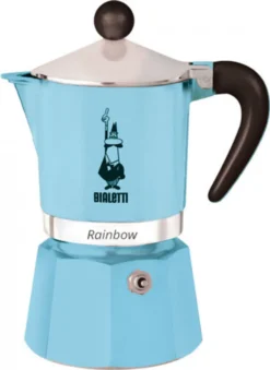 Bialetti Rainbow, Italienische Espresso-Kaffeemaschine, Aluminium, 3 Tassen, Blau