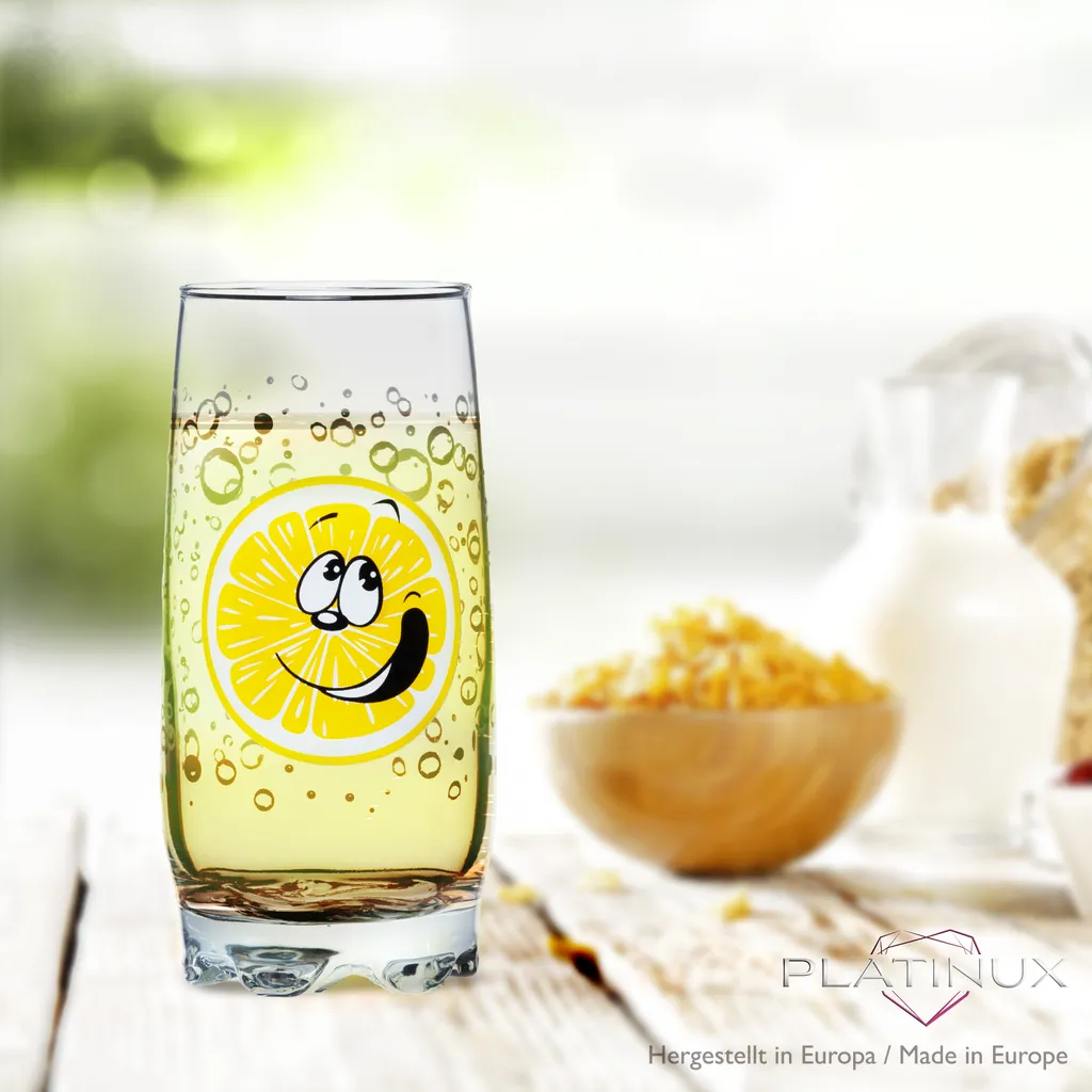 Trinkgläser Mit Lustigen Fruchtgesichtern 350ml (max. 400ml) Set 6 Teilig Aus Glas Bunt 5 Trinkgläser Mit Lustigen Fruchtgesichtern 350ml (max. 400ml) Set 6 Teilig Aus Glas Bunt – Bild 5