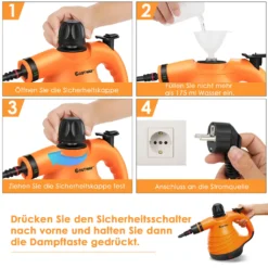 COSTWAY Dampfreiniger Inkl. 9 Zubehör, Handdampfreiniger, Dampfreinigen Handgerät 3 Bar / 250ml / 1050W / 4min Aufheizzeit/für Teppiche, Vorhänge, Autositze, Küche (Orange) 8 COSTWAY Dampfreiniger Inkl. 9 Zubehör, Handdampfreiniger, Dampfreinigen Handgerät 3 Bar / 250ml / 1050W / 4min Aufheizzeit/für Teppiche, Vorhänge, Autositze, Küche (Orange) -Haushalts Verkauf ab6b72575a02a7bb3d09a5f17951ac61
