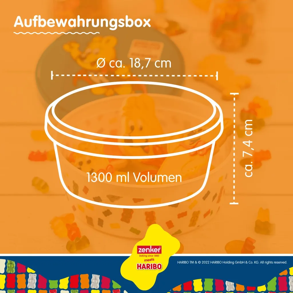 Zenker Haribo Vorratsdose Als Aufbewahrung Für Snacks Und Süßigkeiten Frischhaltedose Aus Kunststoff Mit Süßem Goldbär-Design Runde Dose Für Die Küche 4 Zenker Haribo Vorratsdose Als Aufbewahrung Für Snacks Und Süßigkeiten Frischhaltedose Aus Kunststoff Mit Süßem Goldbär-Design Runde Dose Für Die Küche – Bild 4