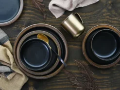 CreaTable 23592 Kombiservice Modern Industrial Für 4 Personen, Steinzeug, Schwarz/gold (1 Set, 16-teilig)