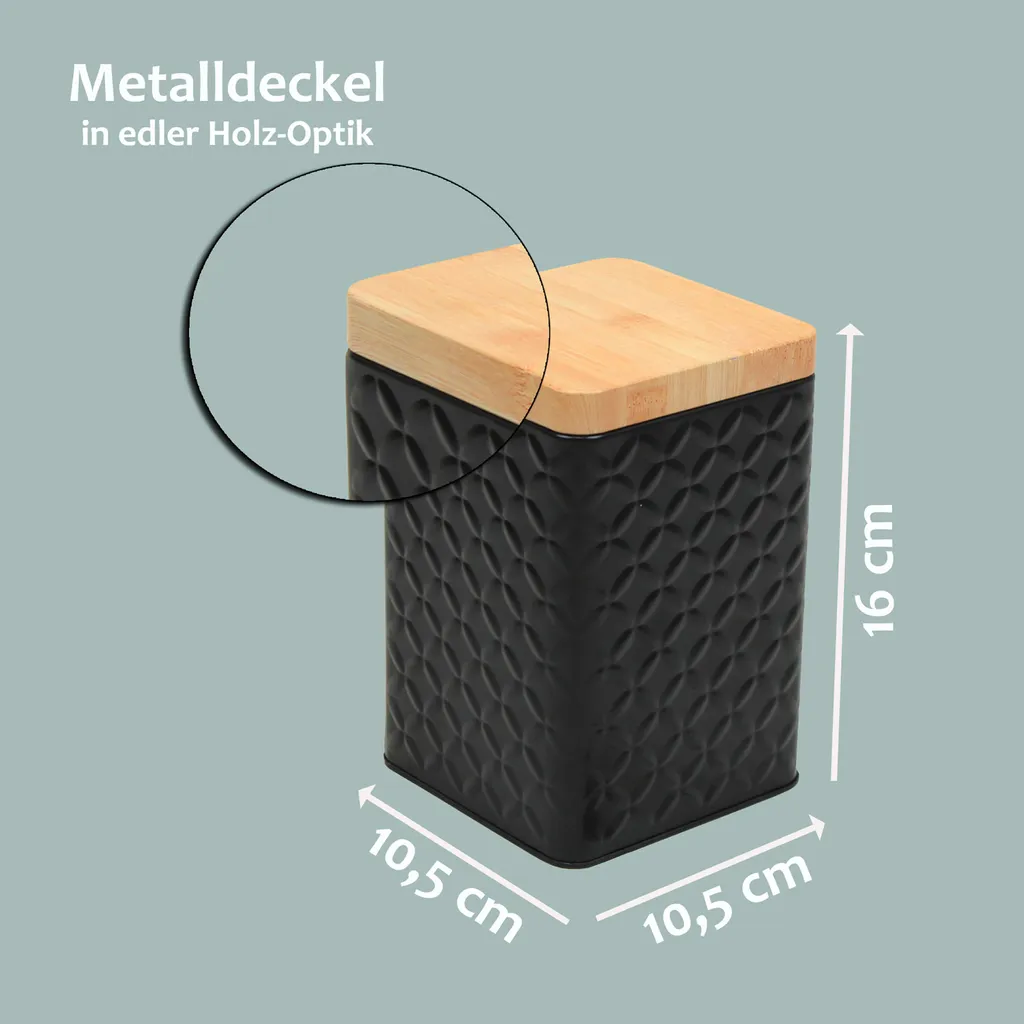 2er Set Metall Vorratsdose Mit Deckel 16x10,5x10,5cm - Schwarz 2 2er Set Metall Vorratsdose Mit Deckel 16x10,5x10,5cm - Schwarz – Bild 2