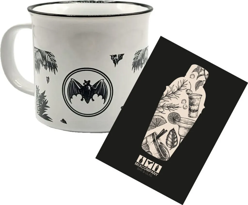 Bacardi Tasse Becher Glas Weiß Mit Griff Und Schwarzem Druck 1 Bacardi Tasse Becher Glas Weiß Mit Griff Und Schwarzem Druck