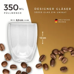 Felino® Latte Macchiato Gläser Doppelwandige Thermogläser Set [6 Stück] [350 Ml] Glas Tassen Groß Für Cappuccino, Kaffee, Espresso -Haushalts Verkauf b1098fb57674f2023d1f1cdcefc3afa3