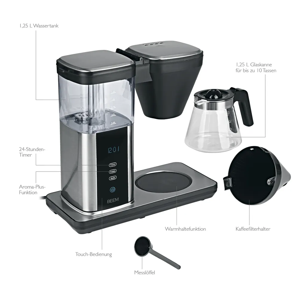 BEEM DIRECT-BREW Filterkaffeemaschine - Glas Kaffeemaschine Filter Kaffeemaschine 10 Tassen Timer Kaffeeautomat Display 5 BEEM DIRECT-BREW Filterkaffeemaschine - Glas Kaffeemaschine Filter Kaffeemaschine 10 Tassen Timer Kaffeeautomat Display – Bild 5