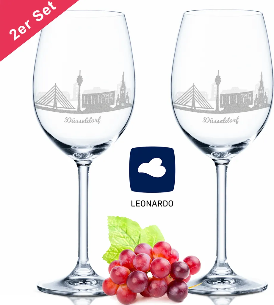 Leonardo Weinglas Mit Gravur - Düsseldorf Geschenk Im 2er Set - Weingeschenk - Souvenir Andenken & Mitbringsel - Geburtstagsgeschenk Für Sie & Ihn 1 Leonardo Weinglas Mit Gravur - Düsseldorf Geschenk Im 2er Set - Weingeschenk - Souvenir Andenken & Mitbringsel - Geburtstagsgeschenk Für Sie & Ihn