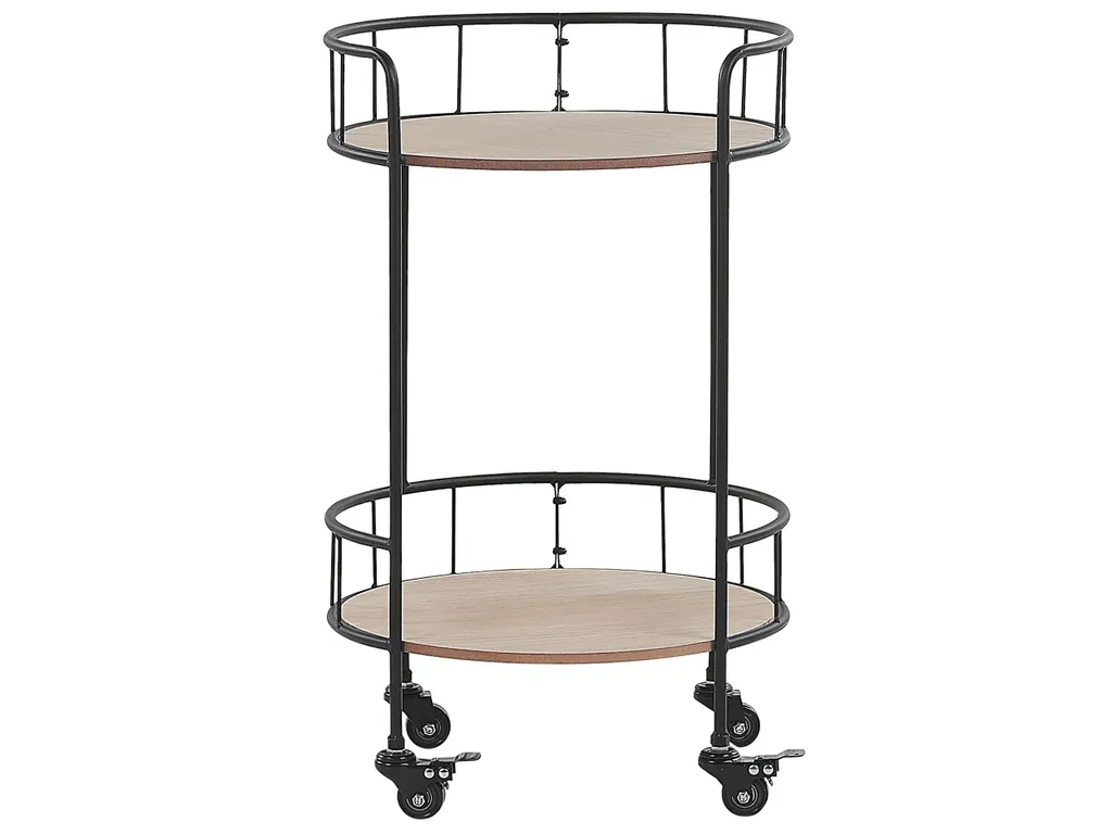 Servierwagen Schwarz / Heller Holzfarbton Aus MDF/ Metall 39 X 39 X 64 Cm Mit 2 Ablagen Rund Viel Stauraum Wohnzimmer Modern Elegant 3 Servierwagen Schwarz / Heller Holzfarbton Aus MDF/ Metall 39 X 39 X 64 Cm Mit 2 Ablagen Rund Viel Stauraum Wohnzimmer Modern Elegant – Bild 3