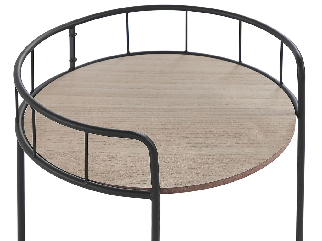 Servierwagen Schwarz / Heller Holzfarbton Aus MDF/ Metall 39 X 39 X 64 Cm Mit 2 Ablagen Rund Viel Stauraum Wohnzimmer Modern Elegant 4 Servierwagen Schwarz / Heller Holzfarbton Aus MDF/ Metall 39 X 39 X 64 Cm Mit 2 Ablagen Rund Viel Stauraum Wohnzimmer Modern Elegant – Bild 4