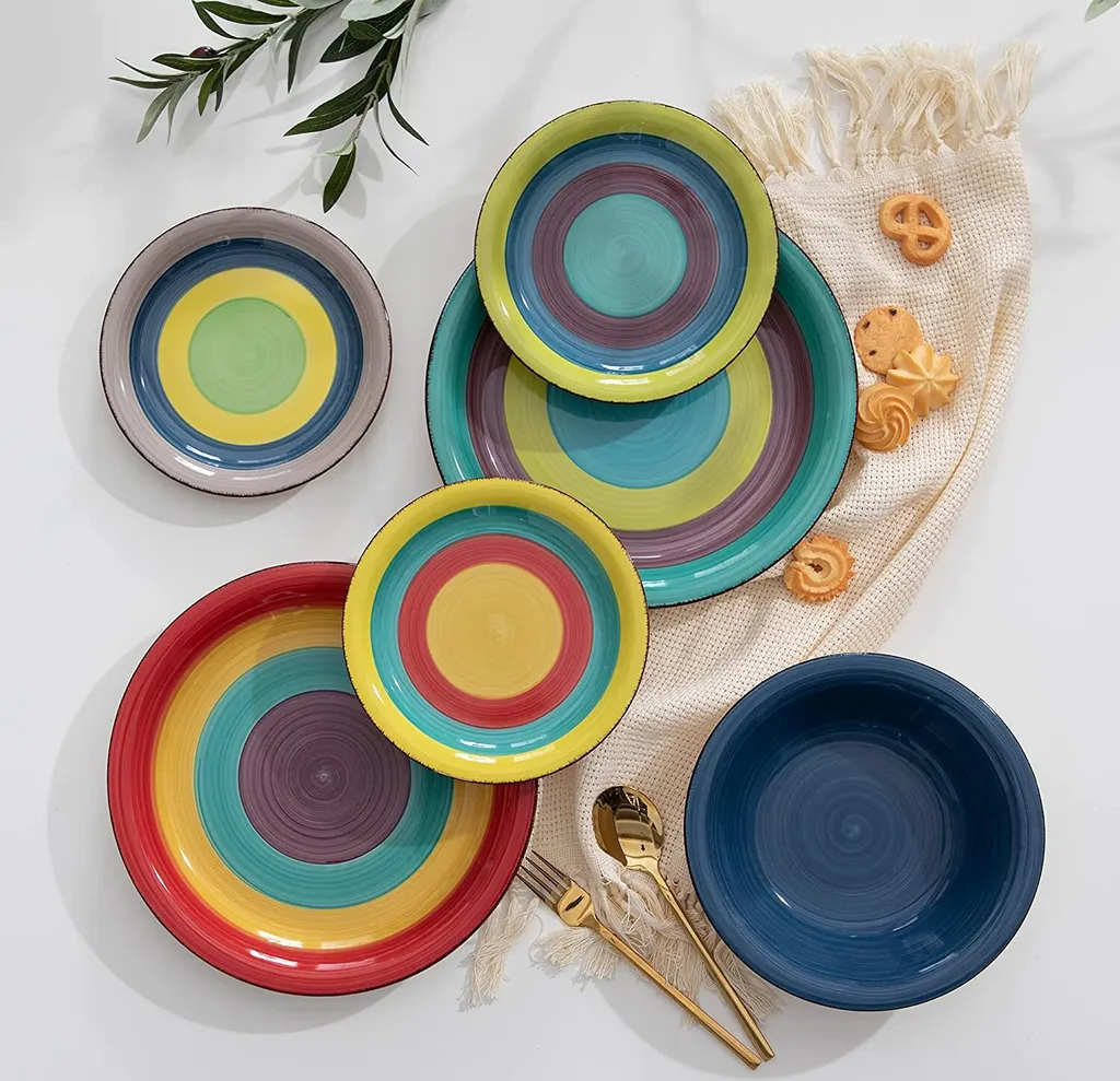 Tafelservice Steingut, Vancasso ARCO 36-teiliges Kombiservice Set, Vintage Geschirrservice Mit Je 12 Speiseteller, Kuchenteller Und Suppenteller, Für 12 Personen, Regenbogen Stil 7 Tafelservice Steingut, Vancasso ARCO 36-teiliges Kombiservice Set, Vintage Geschirrservice Mit Je 12 Speiseteller, Kuchenteller Und Suppenteller, Für 12 Personen, Regenbogen Stil – Bild 7