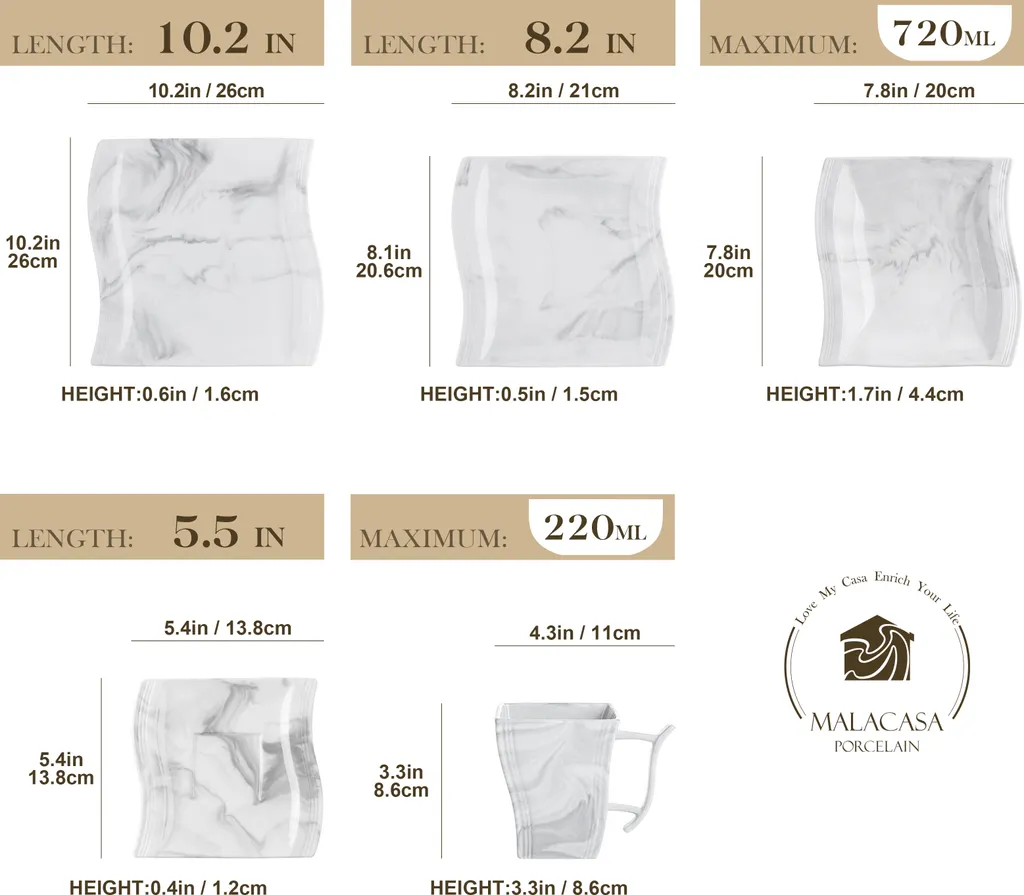 MALACASA, Serie Flora, 30 Tlg. Marmor Porzellan Geschirrset Kombiservice Tafelservice Mit Je 6 Kaffeetassen, 6 Untertassen, 6 Dessertteller, 6 Suppenteller Und 6 Flachteller 2 MALACASA, Serie Flora, 30 Tlg. Marmor Porzellan Geschirrset Kombiservice Tafelservice Mit Je 6 Kaffeetassen, 6 Untertassen, 6 Dessertteller, 6 Suppenteller Und 6 Flachteller – Bild 2