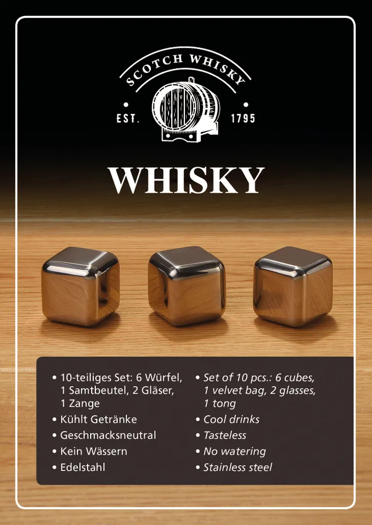 Whisky Geschenk-Set Mit 2 Gläsern, Eiswürfeln Aus Edelstahl, Zange, Samtbeutel In Einer Schönen Holzbox 15 Whisky Geschenk-Set Mit 2 Gläsern, Eiswürfeln Aus Edelstahl, Zange, Samtbeutel In Einer Schönen Holzbox – Bild 15