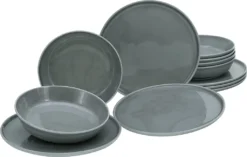 CreaTable 16735 Tafelservice Chef Collection Für 6 Personen, Porzellan, Grau (1 Set, 12-teilig)