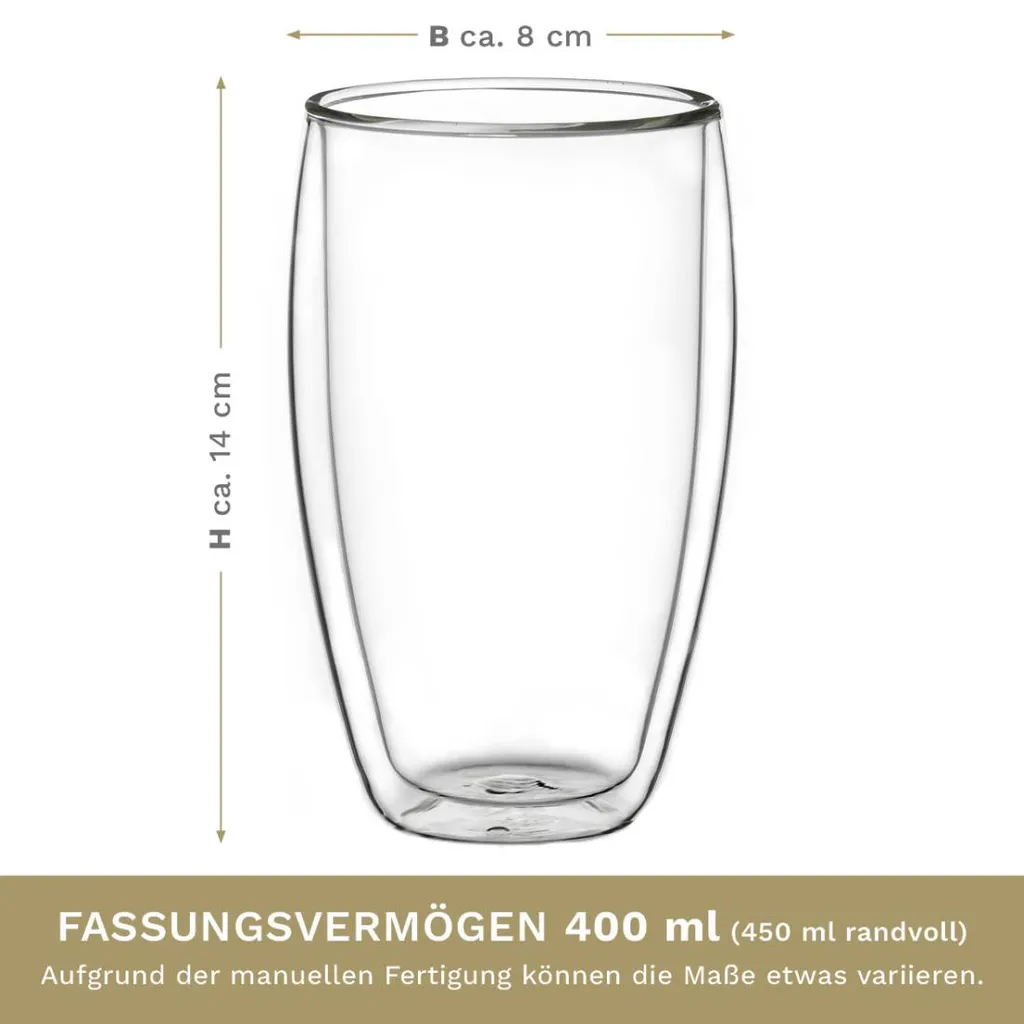 Creano Doppelwandiges Thermoglas 400ml „DG-SH“, Großes Doppelwandglas Aus Borosilikatglas, Doppelwandige Kaffeegläser, Teegläser, Latte Gläser 4er Set 6 Creano Doppelwandiges Thermoglas 400ml „DG-SH“, Großes Doppelwandglas Aus Borosilikatglas, Doppelwandige Kaffeegläser, Teegläser, Latte Gläser 4er Set – Bild 6