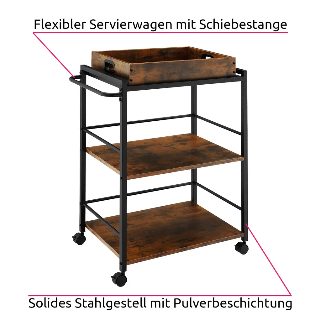 Tectake Servierwagen Worcester 65x41,5x87cm - Industrial Dunkelbraun 2 Tectake Servierwagen Worcester 65x41,5x87cm - Industrial Dunkelbraun – Bild 2