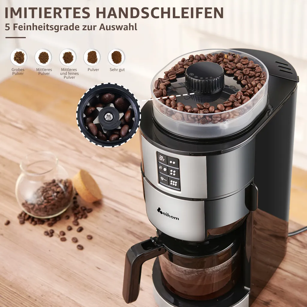 Kompakte Kaffeemaschinen Mit Mahlwerk Filterkaffeemaschine Kaffeemaschine Mit Mühle Für Bohnenkaffee Und Kaffeepulver 2/4/6 Tassen, Schwarz 4 Kompakte Kaffeemaschinen Mit Mahlwerk Filterkaffeemaschine Kaffeemaschine Mit Mühle Für Bohnenkaffee Und Kaffeepulver 2/4/6 Tassen, Schwarz – Bild 4