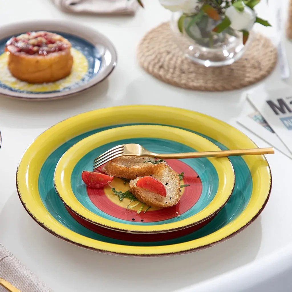 Tafelservice Steingut, Vancasso ARCO 36-teiliges Kombiservice Set, Vintage Geschirrservice Mit Je 12 Speiseteller, Kuchenteller Und Suppenteller, Für 12 Personen, Regenbogen Stil 3 Tafelservice Steingut, Vancasso ARCO 36-teiliges Kombiservice Set, Vintage Geschirrservice Mit Je 12 Speiseteller, Kuchenteller Und Suppenteller, Für 12 Personen, Regenbogen Stil – Bild 3