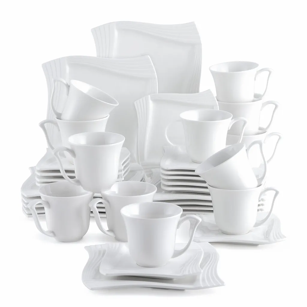 MALACASA, Serie Amparo, 36 Teilig Set Cremeweiß Porzellan Kaffeeservice Dessertteller Kaffeetasse Mit Untertasse 1 MALACASA, Serie Amparo, 36 Teilig Set Cremeweiß Porzellan Kaffeeservice Dessertteller Kaffeetasse Mit Untertasse