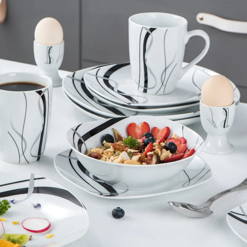 VEWEET, Serie 'Fiona', 100-teilig Porzellan Tafelservice Set, Kombiservice Mit Dessertteller, Speiseteller, Suppenteller, Müslischalen, Kaffeebecher, Kaffeetassen Set, Eierbecher, Milch- Und Zuckerset 8 VEWEET, Serie 'Fiona', 100-teilig Porzellan Tafelservice Set, Kombiservice Mit Dessertteller, Speiseteller, Suppenteller, Müslischalen, Kaffeebecher, Kaffeetassen Set, Eierbecher, Milch- Und Zuckerset – Bild 8