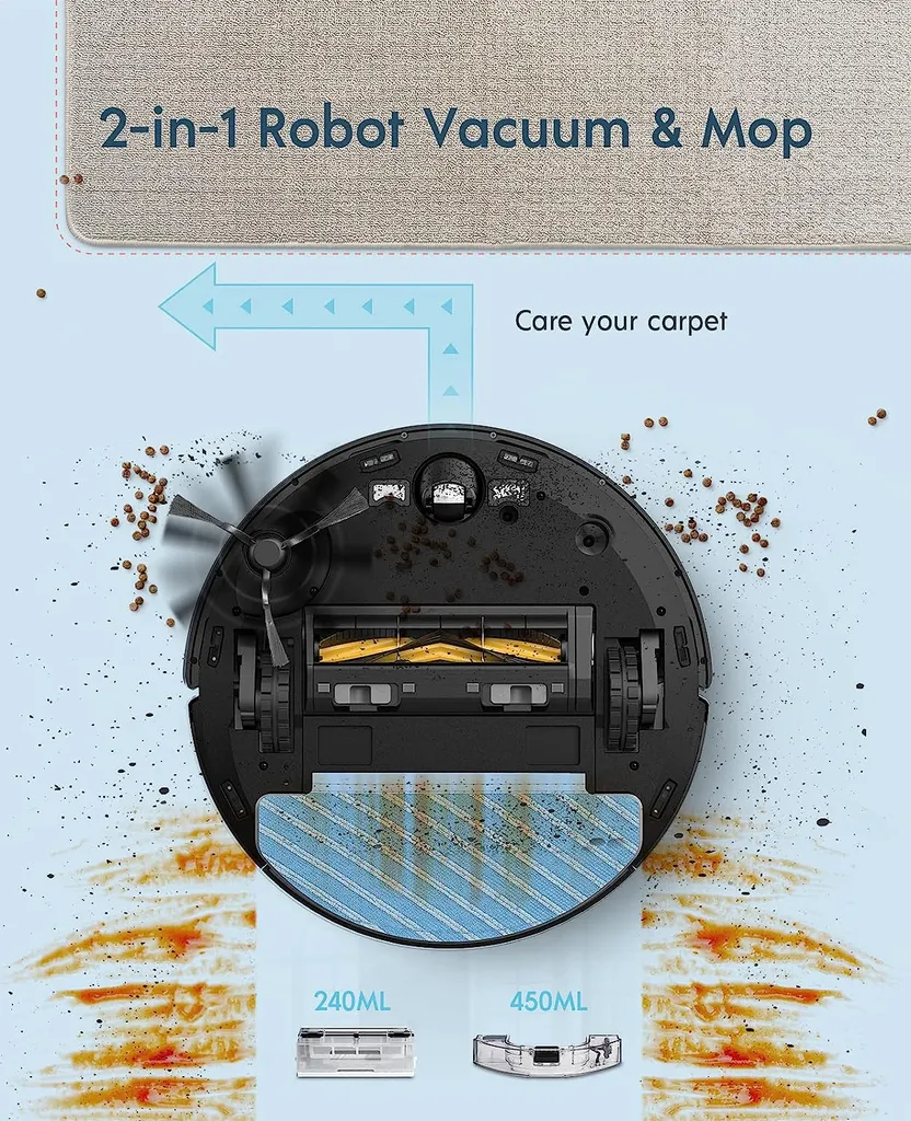 Yeedi Vac Hybrid Saugroboter Mit Absaugstation, 2500Pa Saugstärke Mit Wischfunktion, Teppicherkennung, Raumkarte, Sperrzone, 7,7 Cm Ultradünn 8 Yeedi Vac Hybrid Saugroboter Mit Absaugstation, 2500Pa Saugstärke Mit Wischfunktion, Teppicherkennung, Raumkarte, Sperrzone, 7,7 Cm Ultradünn – Bild 8