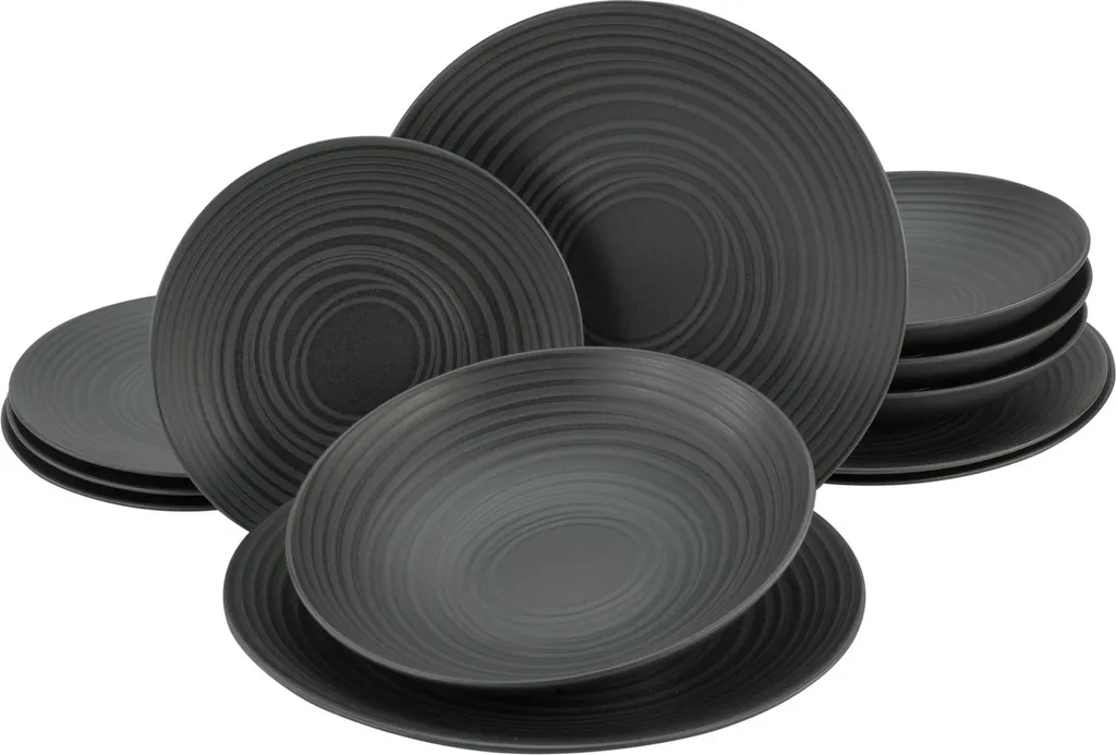 CreaTable 23205 Tafelservice Elements Collection Lava Stone Für 4 Personen, Steinzeug, Schwarz/grau (1 Set, 12-teilig) 1 CreaTable 23205 Tafelservice Elements Collection Lava Stone Für 4 Personen, Steinzeug, Schwarz/grau (1 Set, 12-teilig)