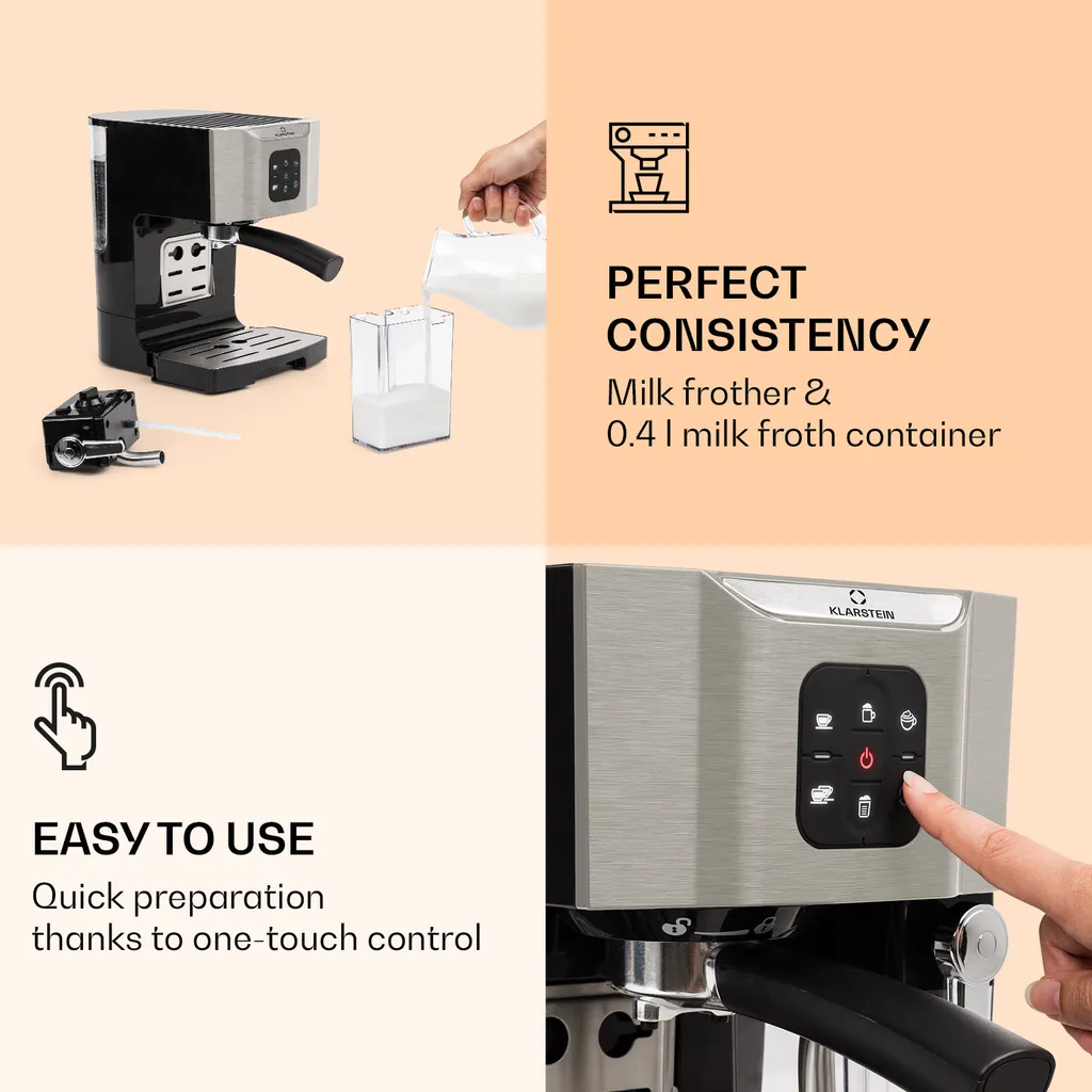 BellaVita Kaffeemaschine 3-in-1 1450 W 20 Bar Milchschäumer 3 BellaVita Kaffeemaschine 3-in-1 1450 W 20 Bar Milchschäumer – Bild 3