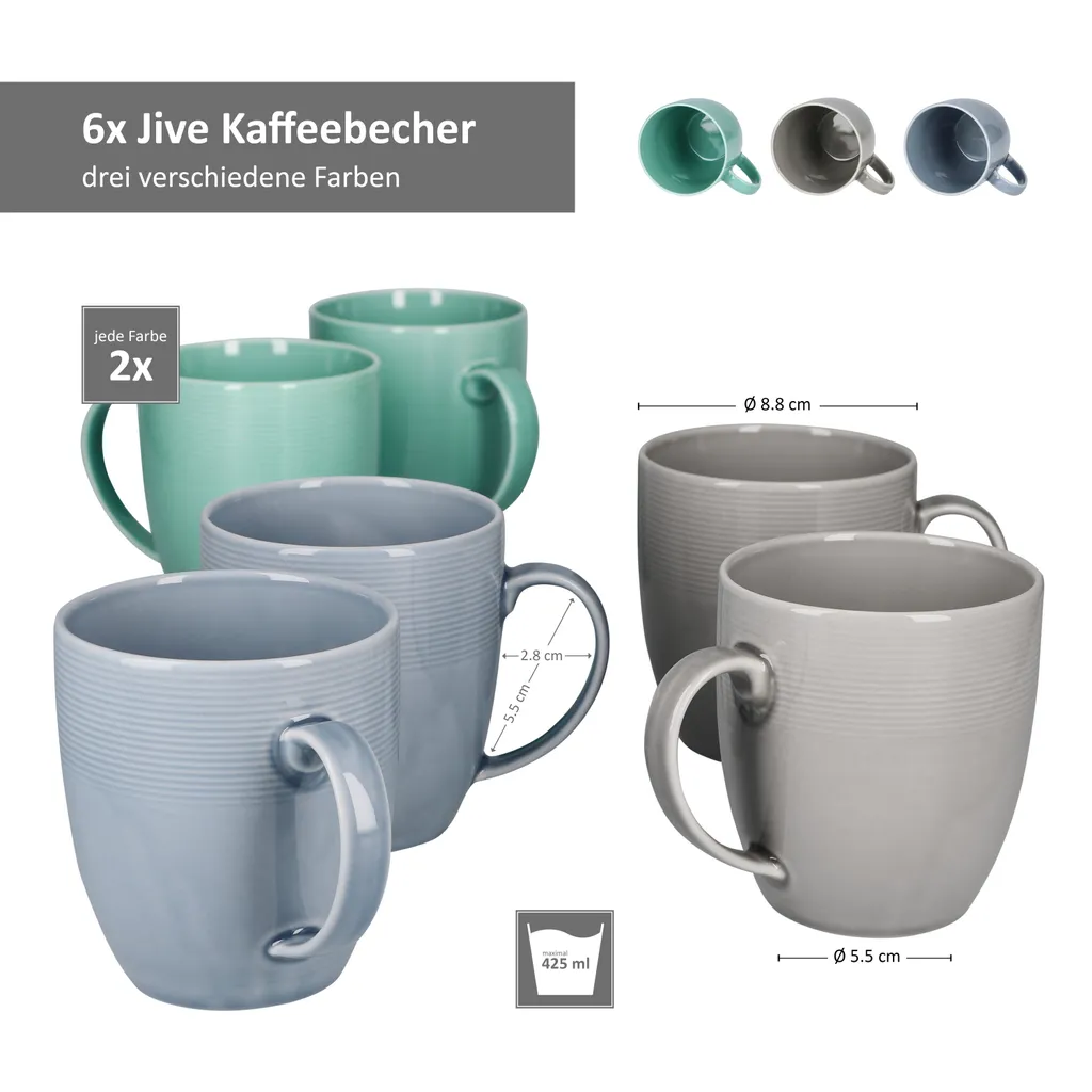 24tlg Geschirrset Jive 6Pers Kaffeebecher Suppenteller Kuchenteller Speiseteller Porzellan Bunt 2 24tlg Geschirrset Jive 6Pers Kaffeebecher Suppenteller Kuchenteller Speiseteller Porzellan Bunt – Bild 2