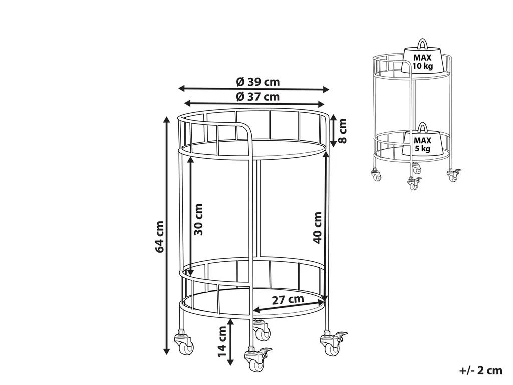 Servierwagen Schwarz / Heller Holzfarbton Aus MDF/ Metall 39 X 39 X 64 Cm Mit 2 Ablagen Rund Viel Stauraum Wohnzimmer Modern Elegant 2 Servierwagen Schwarz / Heller Holzfarbton Aus MDF/ Metall 39 X 39 X 64 Cm Mit 2 Ablagen Rund Viel Stauraum Wohnzimmer Modern Elegant – Bild 2