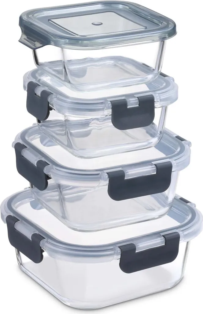 PIE LOCK Frischhaltedosen Set 24 Teilig - Frischhalte Dosen Glasdose Eckig Vorratsdosen - In Transparent Mit Grau Mikrowellengeeignete Frischhaltedose Essensbox Für Lebensmittel BPA-Frei 4 PIE LOCK Frischhaltedosen Set 24 Teilig - Frischhalte Dosen Glasdose Eckig Vorratsdosen - In Transparent Mit Grau Mikrowellengeeignete Frischhaltedose Essensbox Für Lebensmittel BPA-Frei – Bild 4