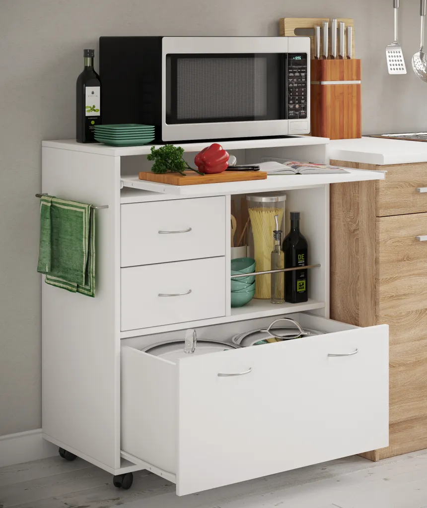VCM Holz Küchenwagen Servierwagen Rollwagen Ablage Rollbar Rollen Schublade Kicha Weiß 2 VCM Holz Küchenwagen Servierwagen Rollwagen Ablage Rollbar Rollen Schublade Kicha Weiß – Bild 2