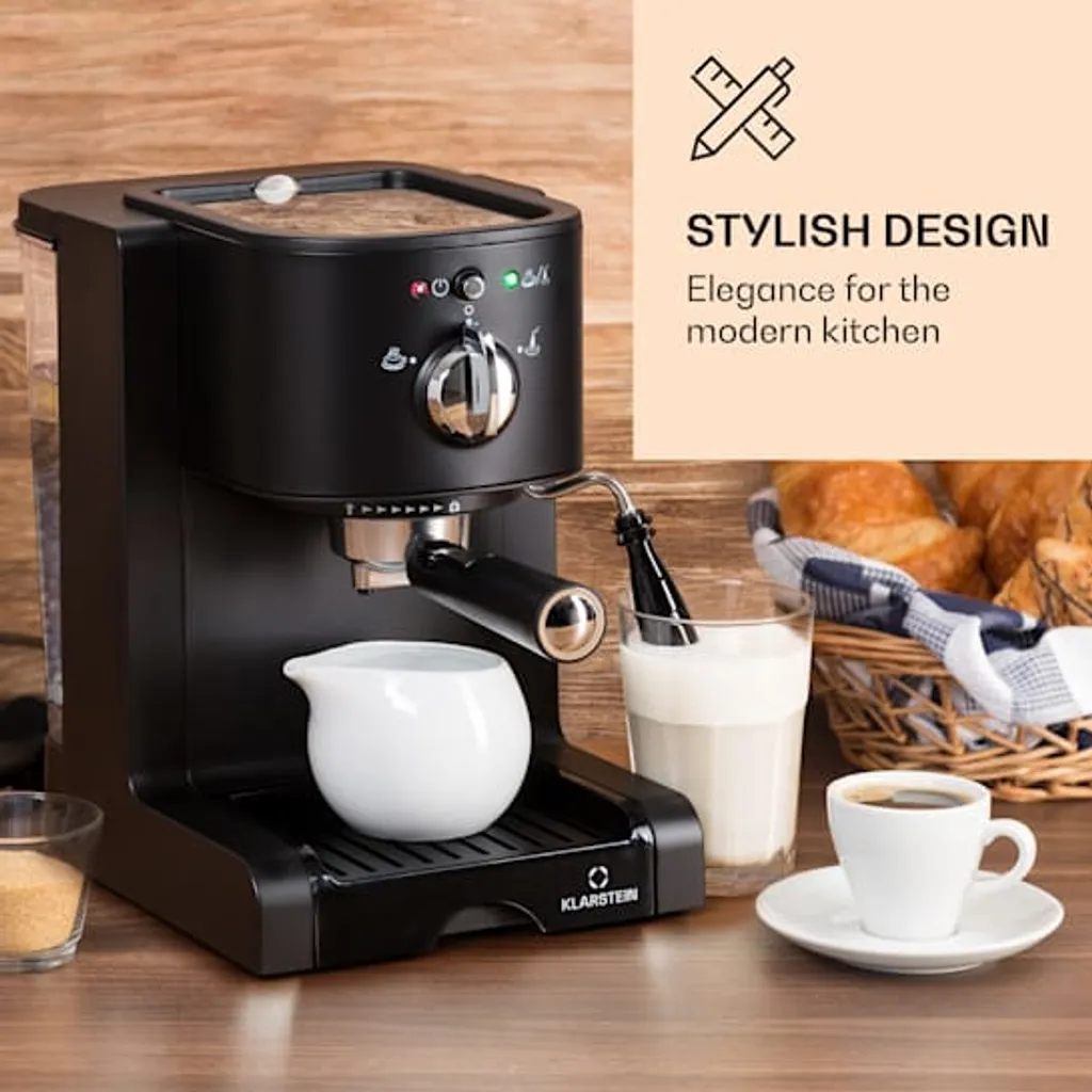 Klarstein Passionata 20 - Espressomaschine, Espresso-Automat, Kaffee-Maschine, 1350 Watt, 1,25 Liter, Automatischer Druckablass, Inkl. Milchschaum Düse Für Zubereitung Von Cappuccino, Schwarz 2 Klarstein Passionata 20 - Espressomaschine, Espresso-Automat, Kaffee-Maschine, 1350 Watt, 1,25 Liter, Automatischer Druckablass, Inkl. Milchschaum Düse Für Zubereitung Von Cappuccino, Schwarz – Bild 2