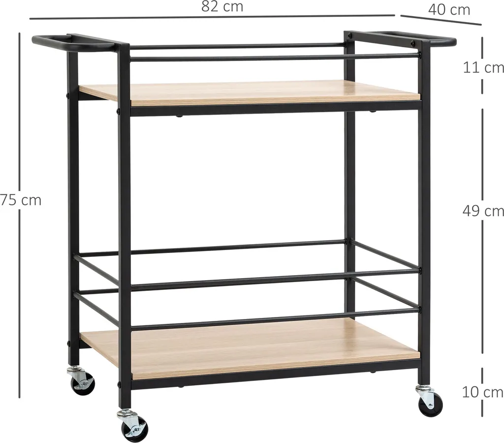 HOMCOM Küchenwagen Servierwagen Aufbewahrungswagen Beistellwagen Mit 2 Ebenen Und Griff Rollenwagen Für Küche Esszimmer Belastbarkeit 60 Kg Spanplatte 82 X 40 X 75 Cm 3 HOMCOM Küchenwagen Servierwagen Aufbewahrungswagen Beistellwagen Mit 2 Ebenen Und Griff Rollenwagen Für Küche Esszimmer Belastbarkeit 60 Kg Spanplatte 82 X 40 X 75 Cm – Bild 3